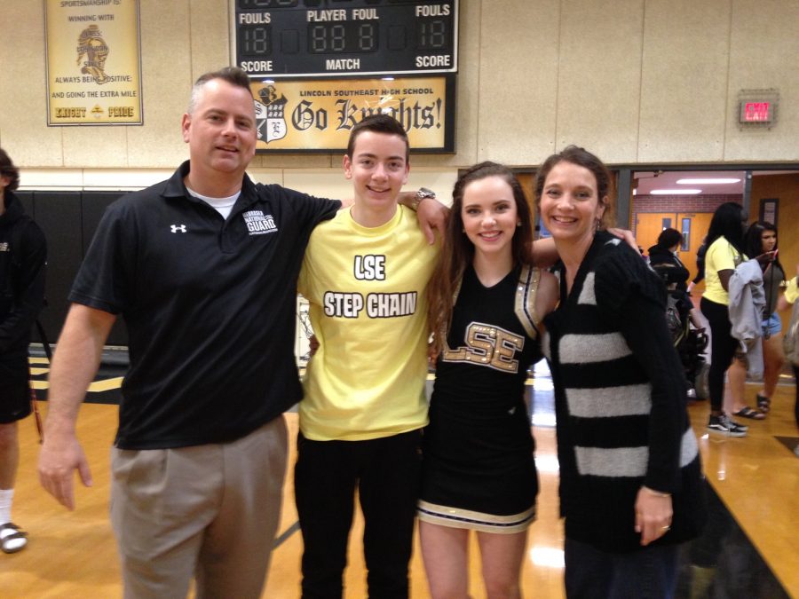Lee and Kelly Peterson came to visit Skylar and Finley at the Pep Rally on April 25.