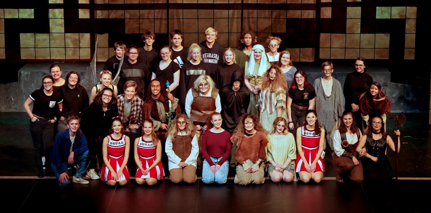 Photo taken by Steve Cobb. Entire cast and crew posing together for a group picture after the last dress rehearsal.