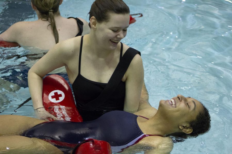 Students practice a life saving technique in Lifeguard Training.