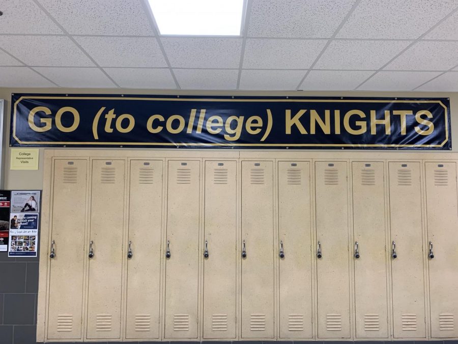Go to college Knights banner located just outside the counselor center.