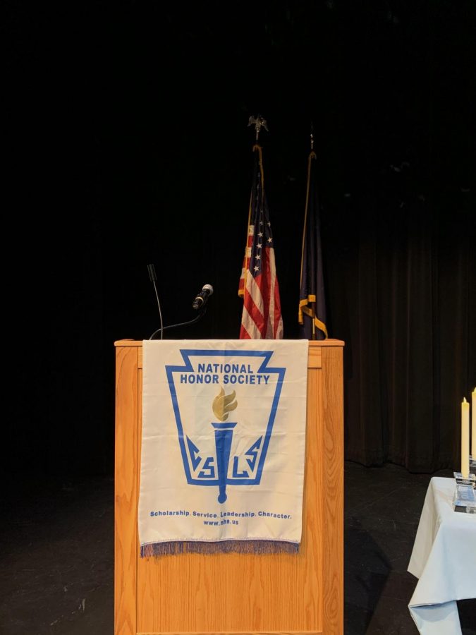 The podium at the NHS induction ceremony.  