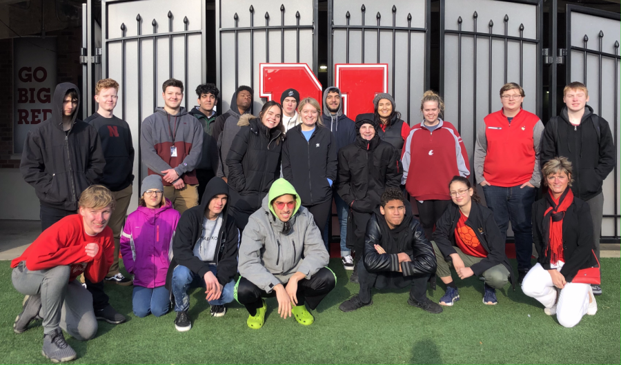 KnightVision and the video production class on field trip to Memorial Stadium. At the stadium they were given a tour of HuskerVision. Photo provided by Julie Nelson.