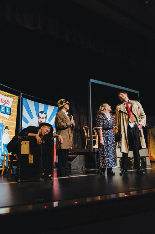 The four-person cast of The 39 Steps acts in their one-act. Photo cred: Kelsey Sejkora