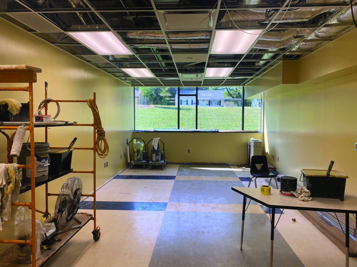A room in D-Hall undergoes renovations.
