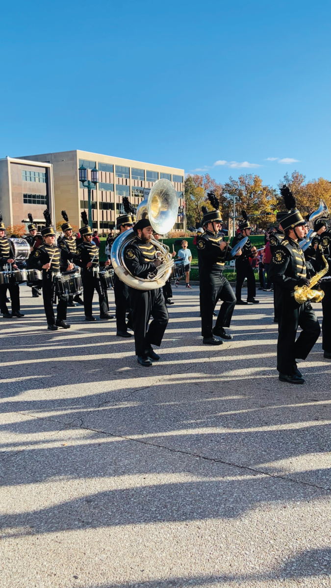 Lincoln Southeast Marching Band performs at Lincoln's Veterans Day Parade.