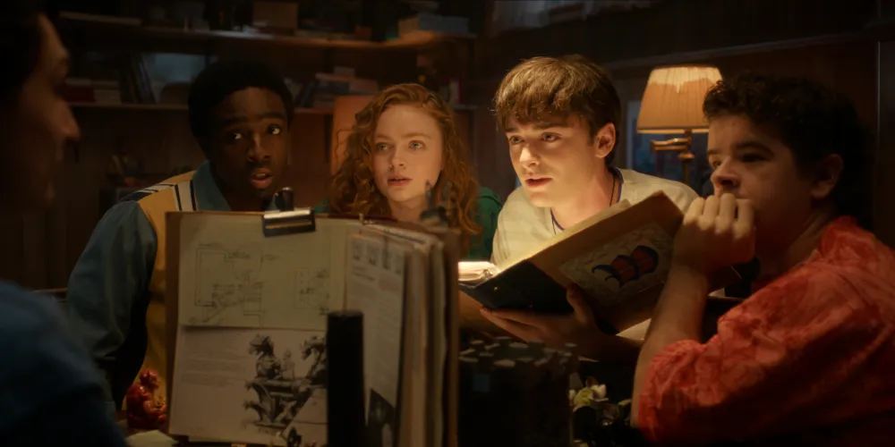 Caleb McLaughlin, Sadie Sink, Noah Schnapp, and Gaten Matarazzo in 'Stranger Things" Season 5.

Photo Credits: Netflix