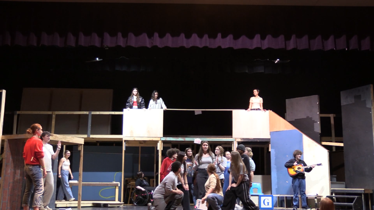 The Cast of "Mamma Mia!" practice the choreography for Mamma Mia