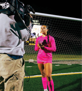 LSE girls soccer goalie, Lily Pickerel gets interviewed by 10/11 reporter after winning the district final against Papillion La-Vista South on May 6th 2026.
Photo credit: Nate McCaffery