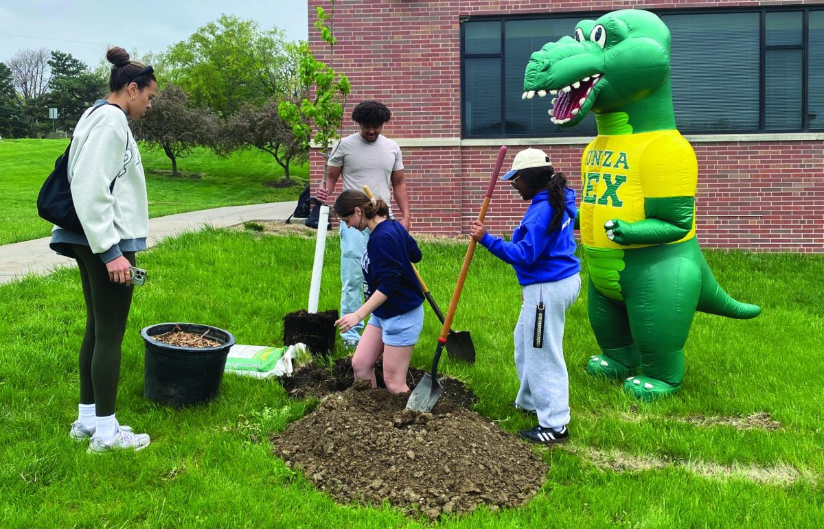 Students gathered on Arbor Day with Runza Rex to plant trees around Southeast’s campus in 2025.
Photo Courtesy: Alex Tunnison